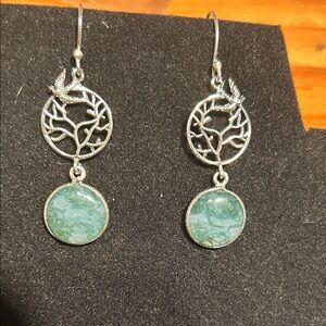 Tree of Life drop earrings featuring natural stone cabochons Dangle